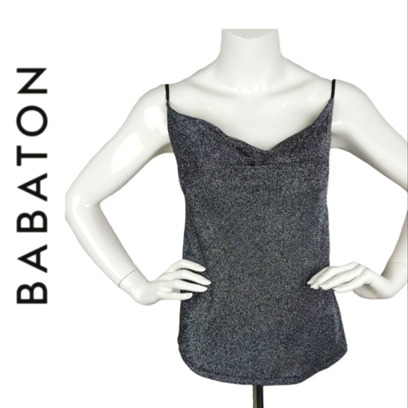 𝅺BABATON Cowlnech Black Mettalic Camisol - Picture 1 of 10